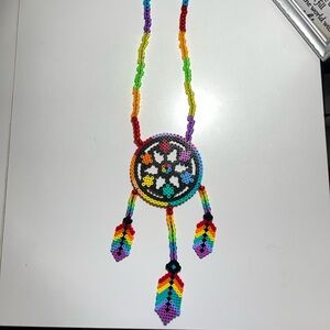Colorful perler Bead art Necklace with Dreamcatcher Pendant